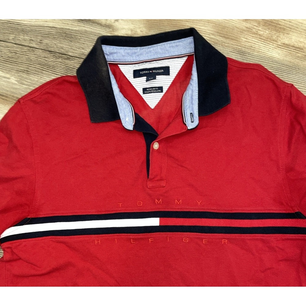 Tommy Hilfiger Polo Shirt Flag Logo Mens Colorblock Vintage 90s Large